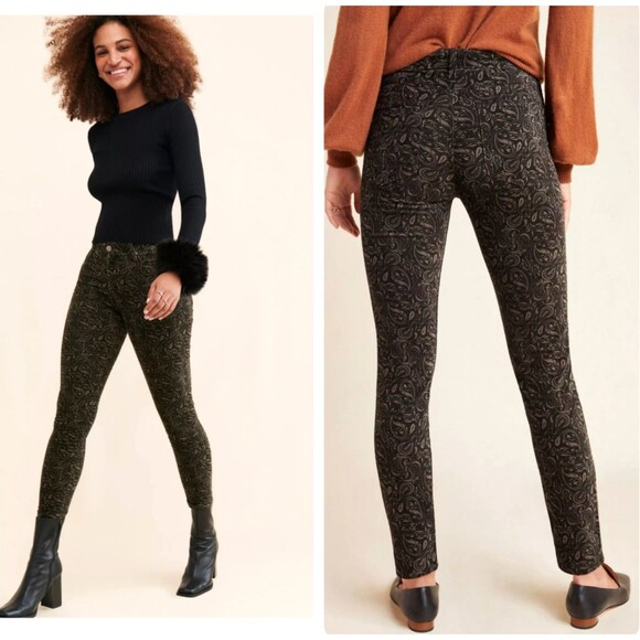 AG x Anthropologie Stevie Velvet Paisley Jeans 26 Ankle Slim High Rise Straight - Picture 3 of 14